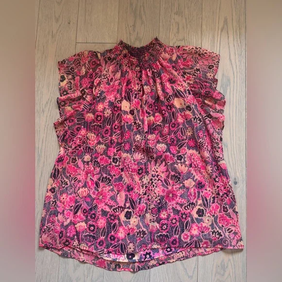 A.L.C. Hayley Floral & Metflutter Sleeve Silk Blend Top - Pink Size 4 - Picture 5 of 7